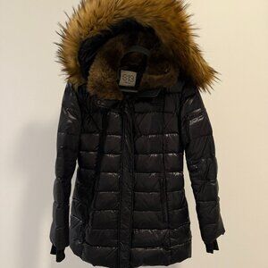S13 Fur Hood, Fleece Lined Black Puffer Jacket - Size S